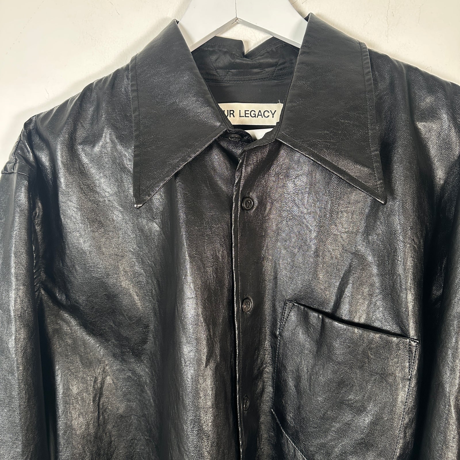 Our Legacy Black Faux Leather Button-Up Shirt Size L