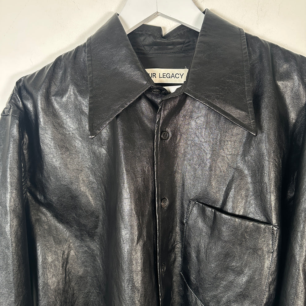 Our Legacy Black Faux Leather Button-Up Shirt Size L