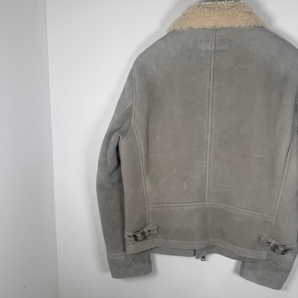 Ralph Lauren Purple Label Grey Sherling Leather Bomber Jacket Size S