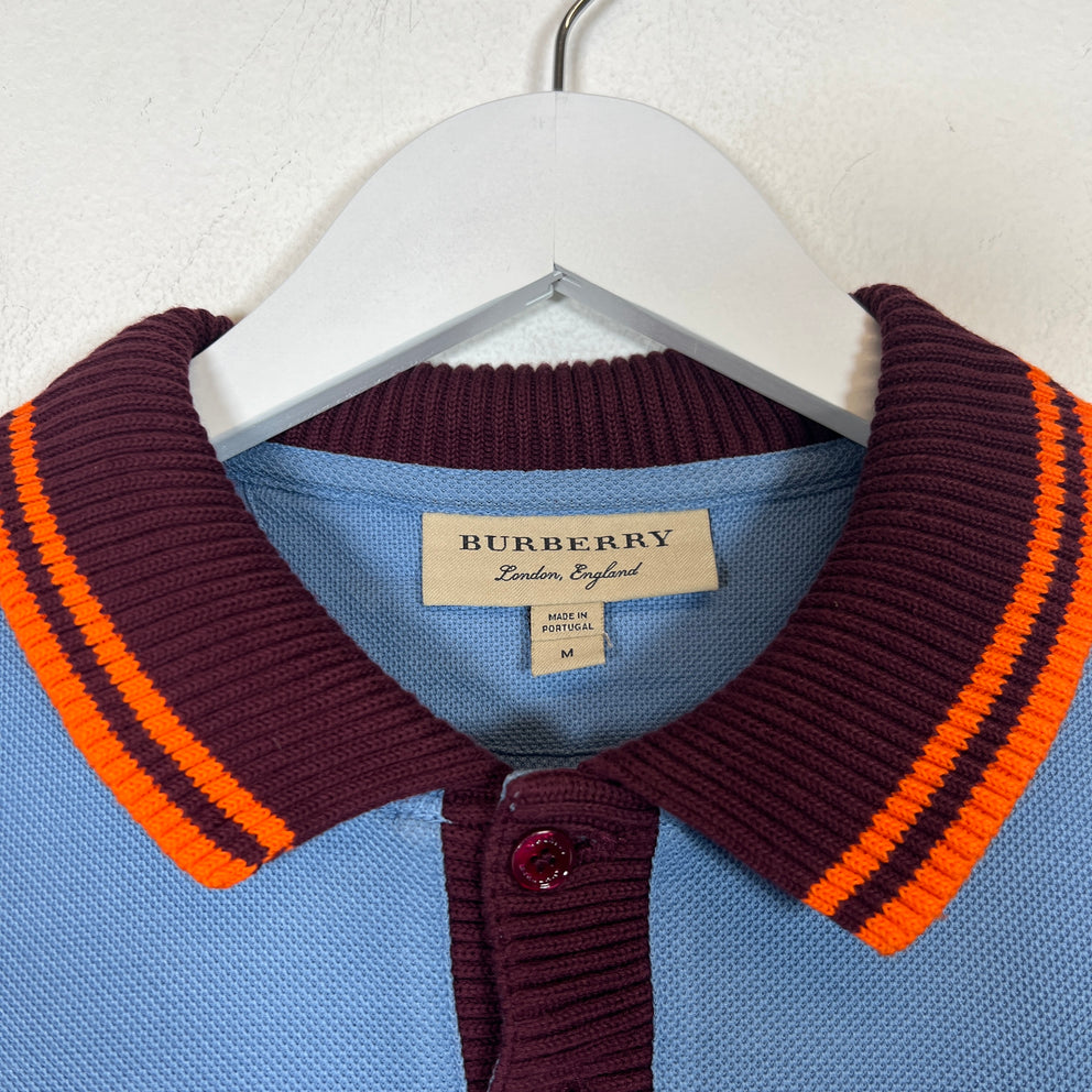 Burberry Blue/Burgundy Knitted Polo Shirt Size M