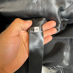 Balenciaga Black Basketball Jersey Leather Bomber Jacket Size XS