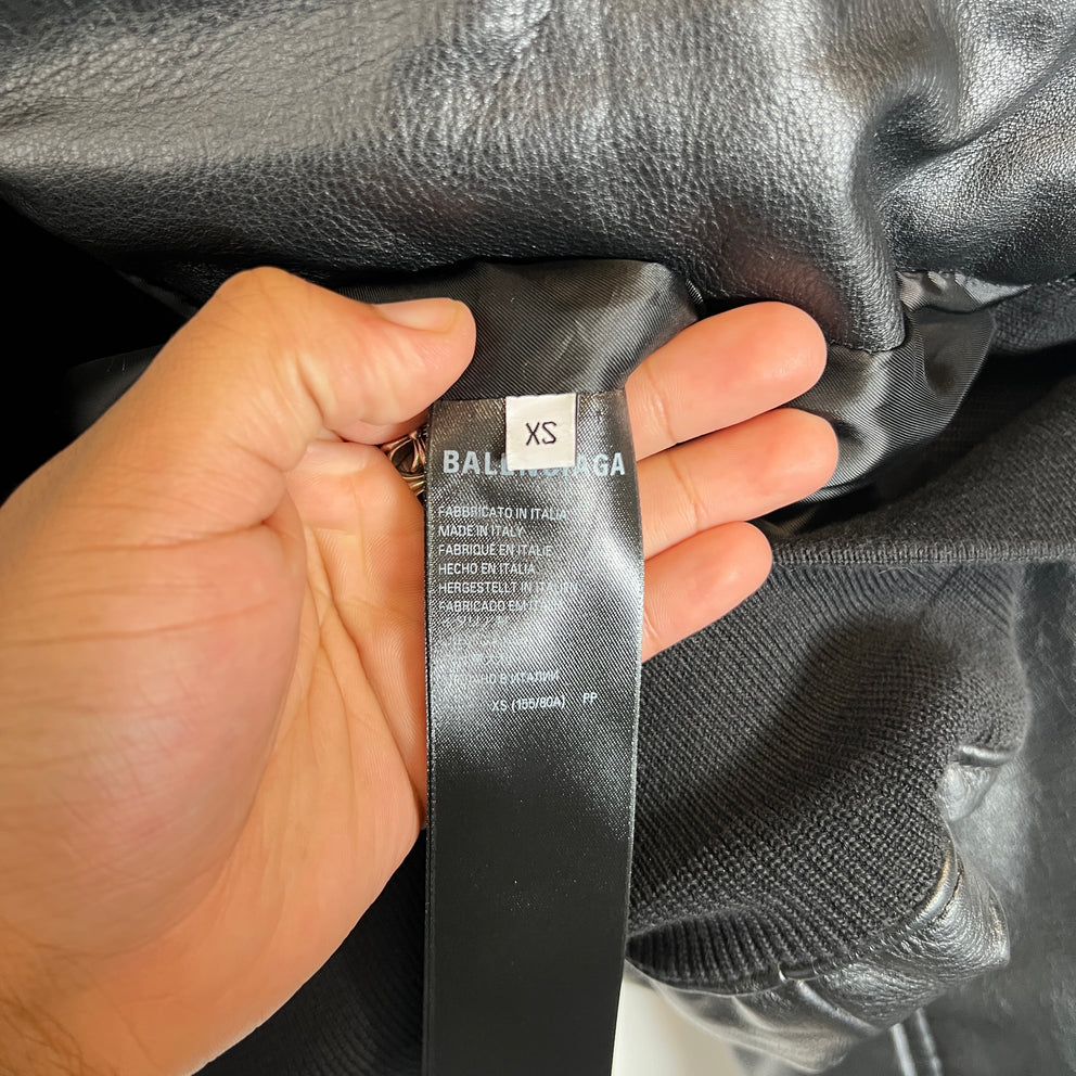 Balenciaga Black Basketball Jersey Leather Bomber Jacket Size XS