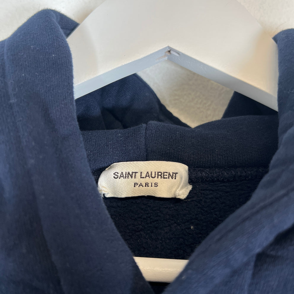 Saint Laurent Navy Logo Tapered Hoodie Size M