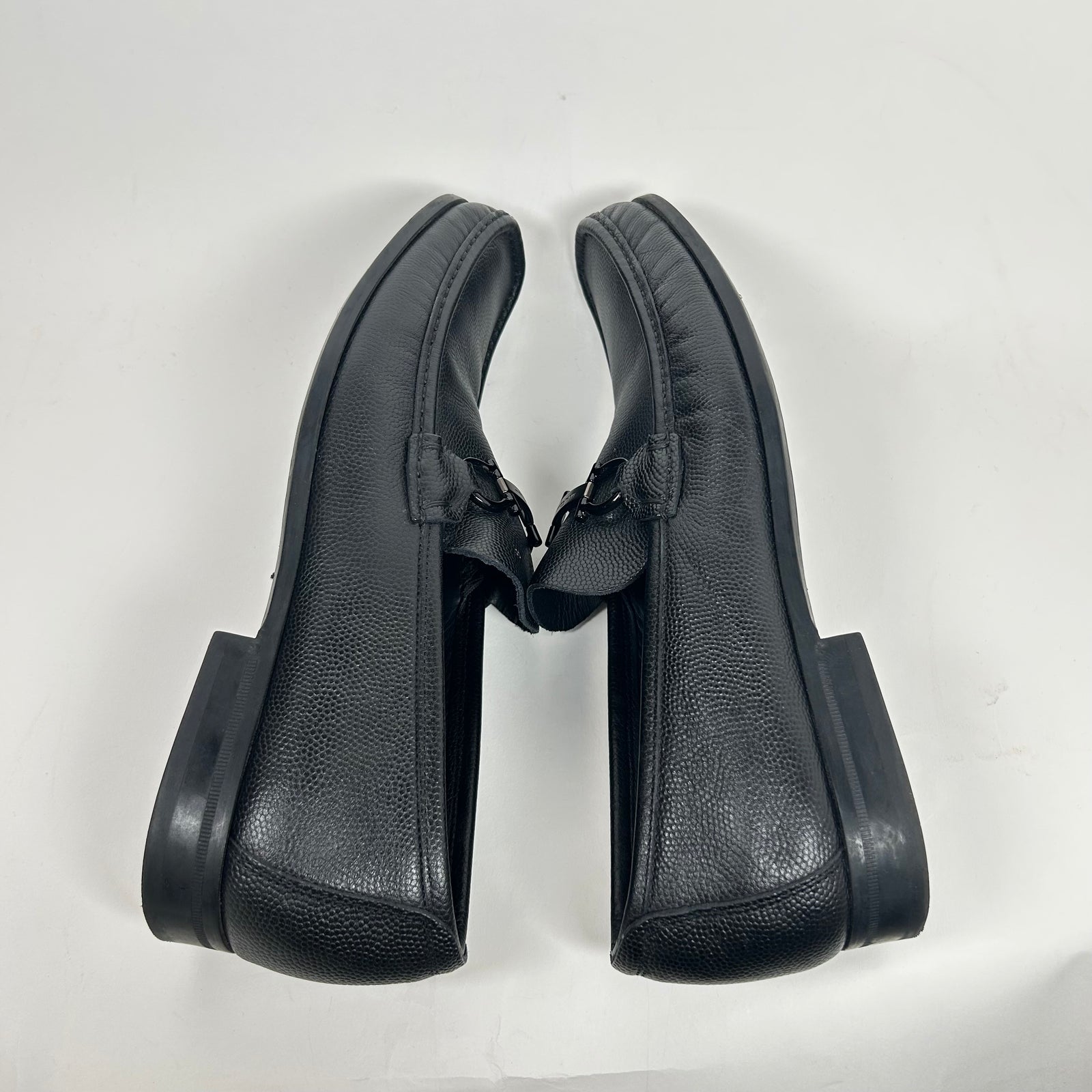 Ferragamo Black Pebble Leather Loafers Size 12