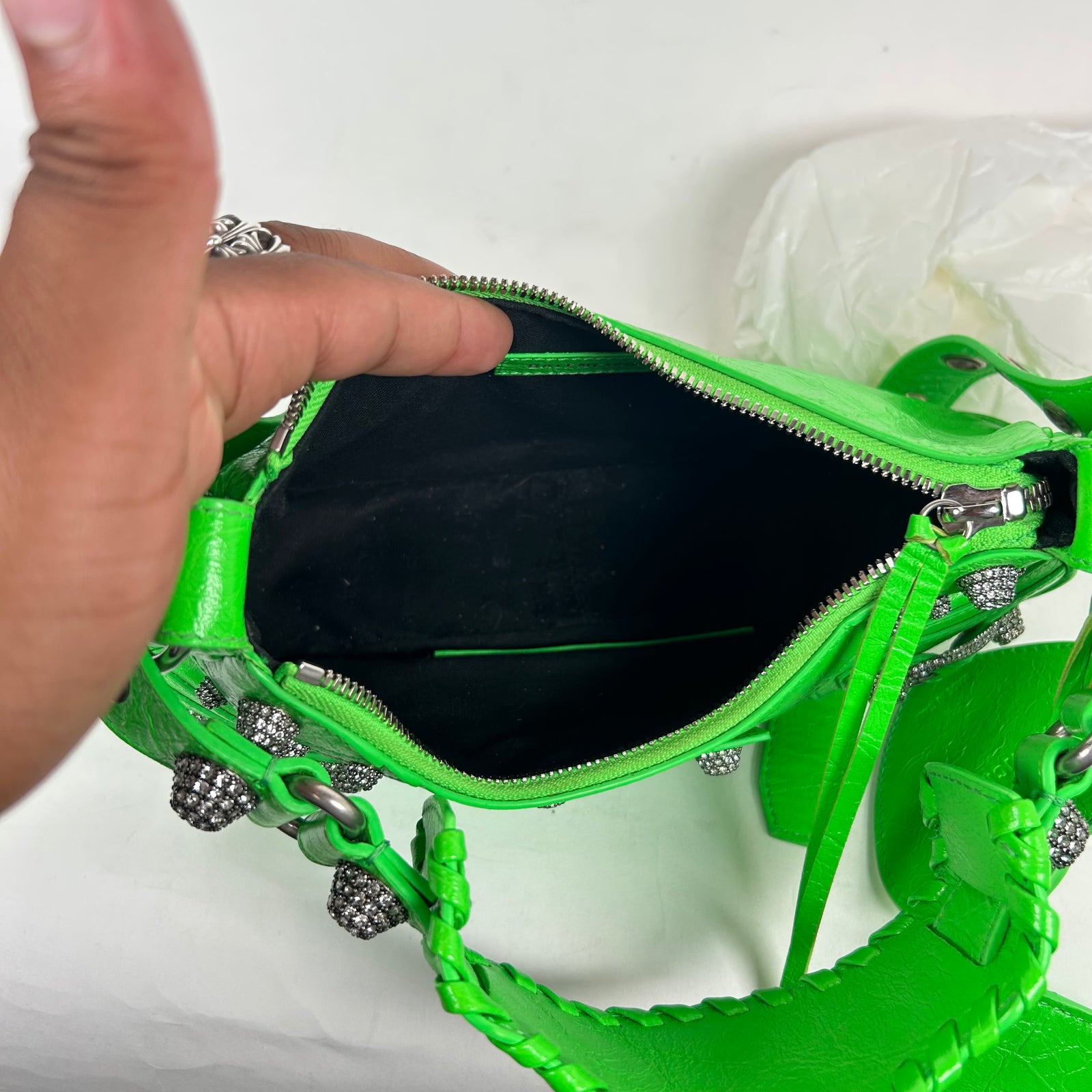 Balenciaga Lime Green Crystal Le Cagole Shoulder Bag