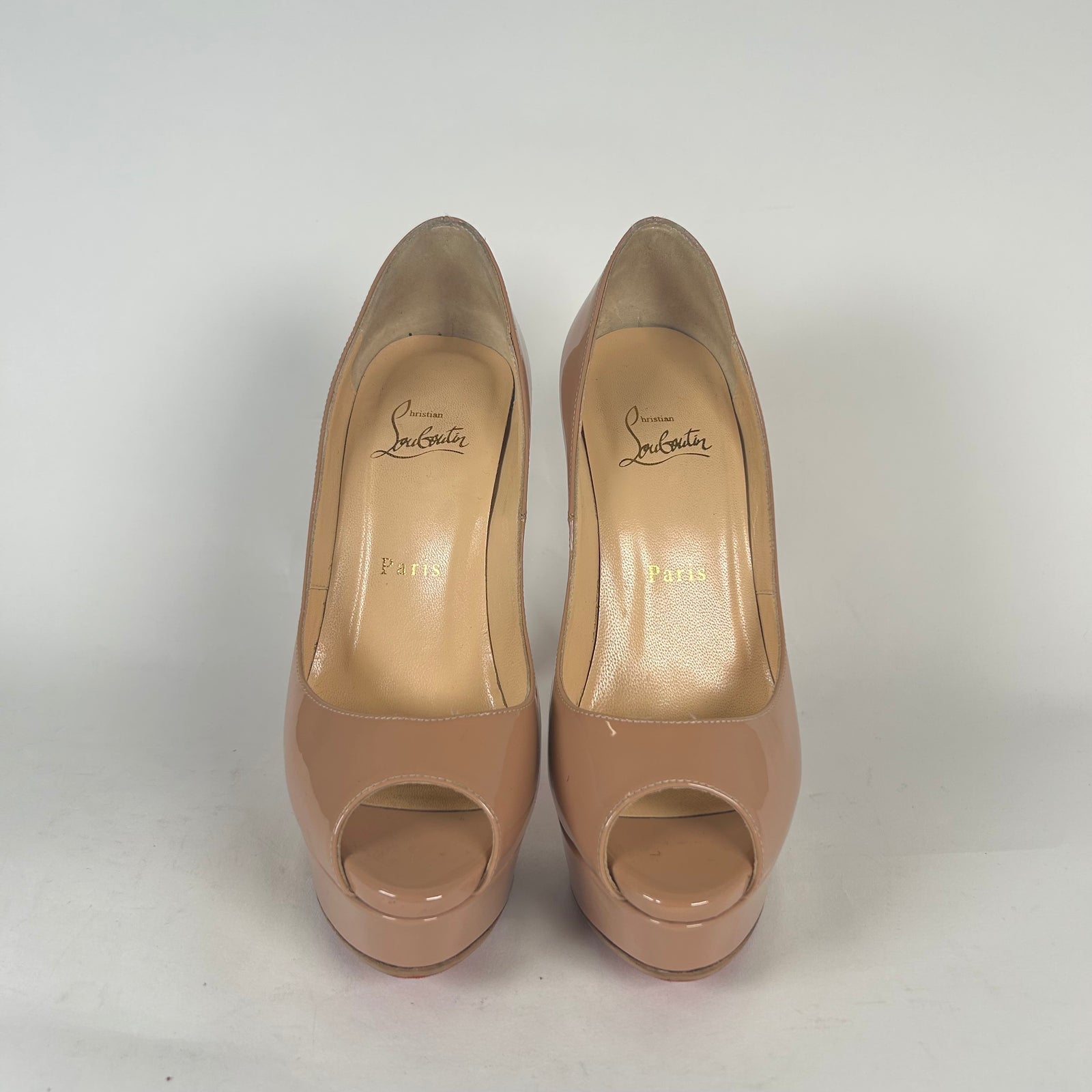 Christian Louboutin Lady Peep 150 Nude Platform Heels Size 37