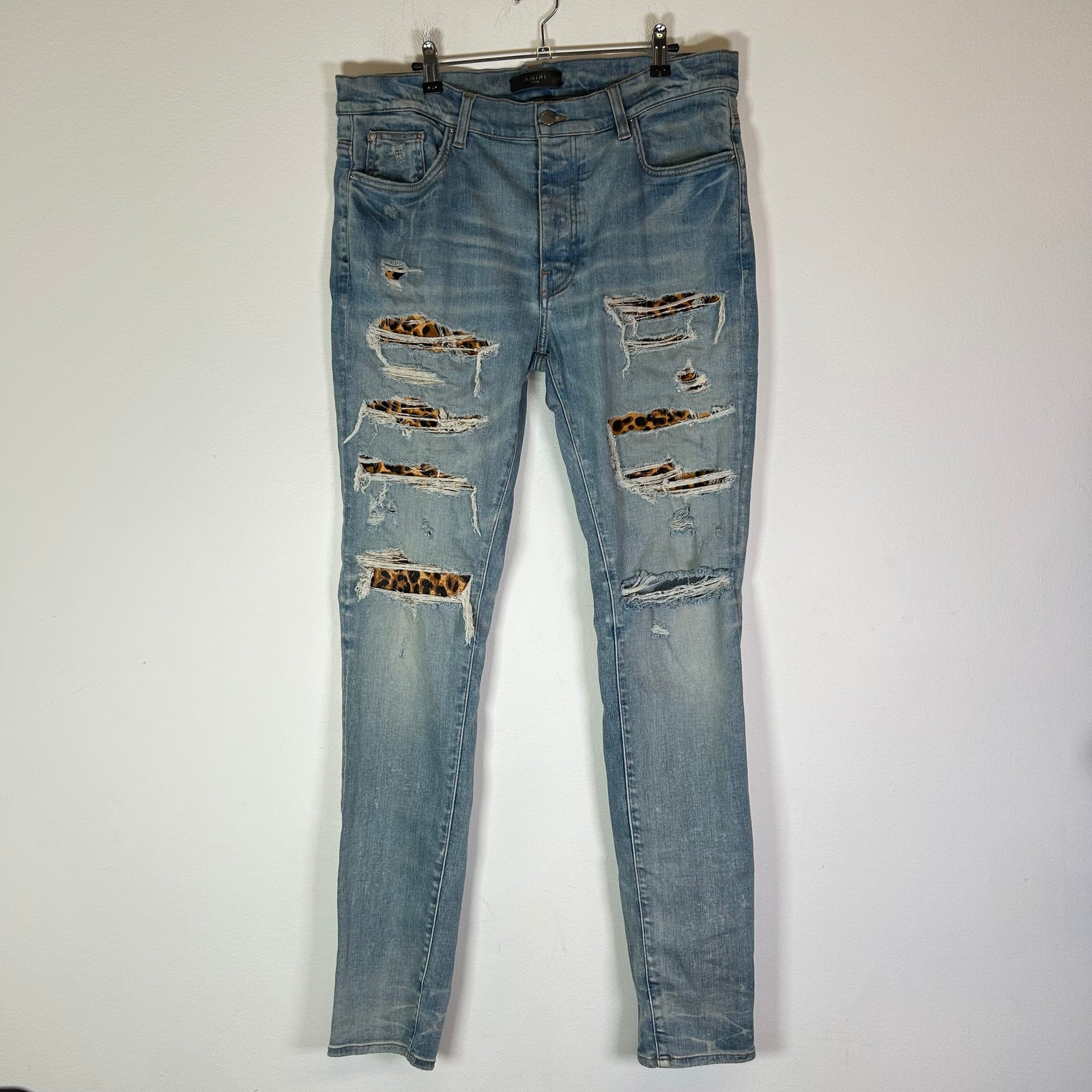 Amiri Lightwash Leopard Thrasher Jeans