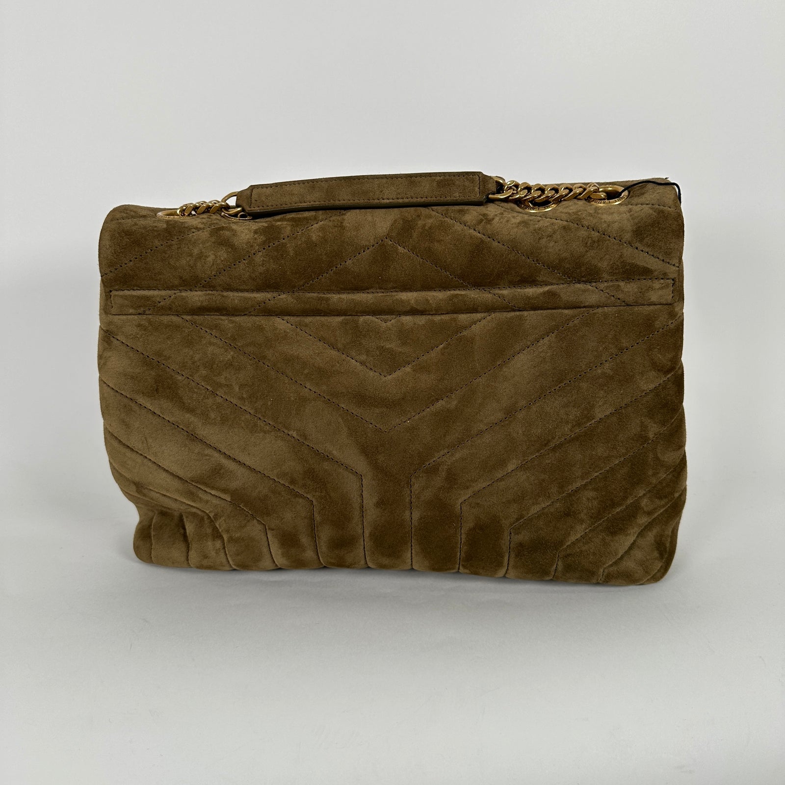 Saint Laurent LouLou Khaki Medium Suede Flap Shoulder Bag