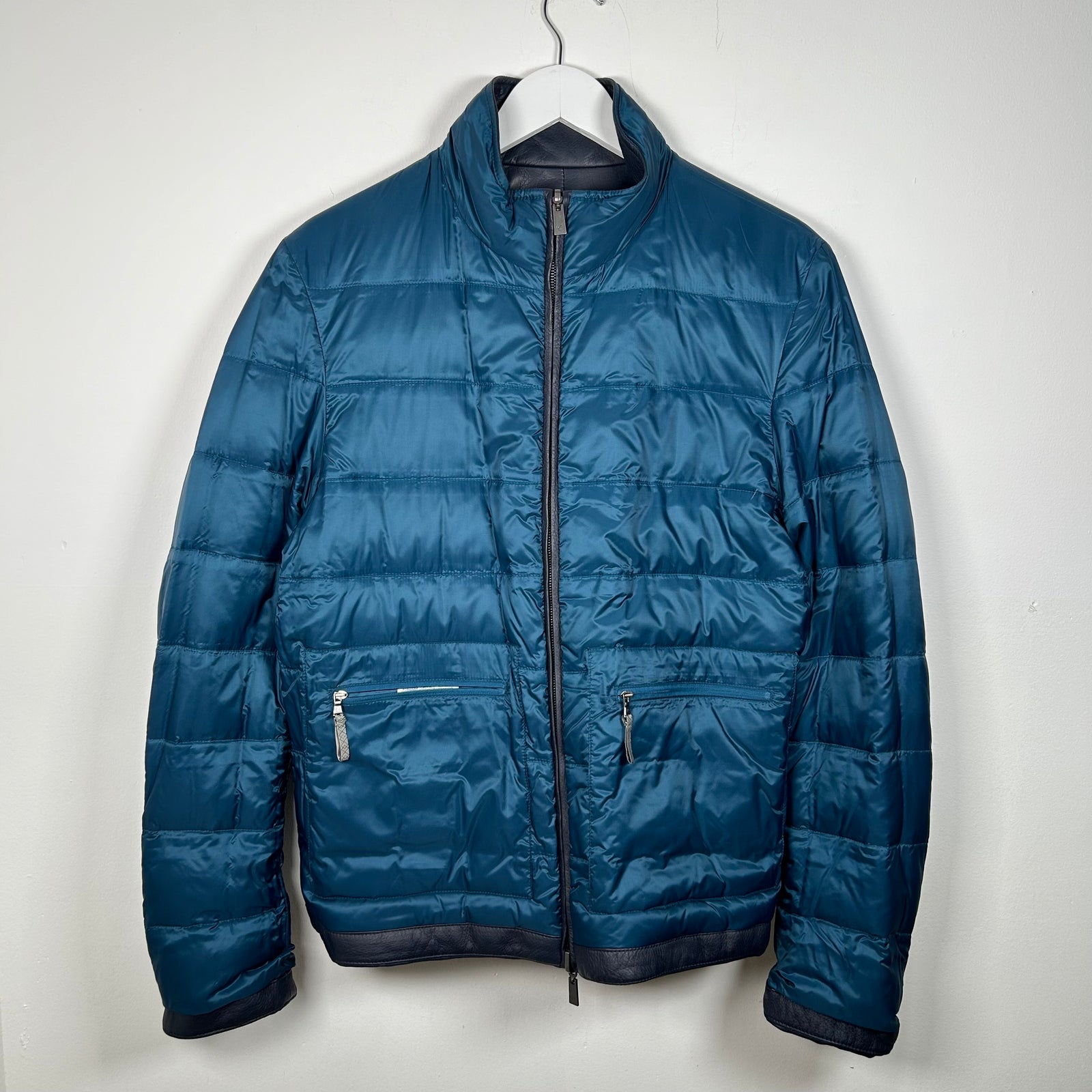 Canalli Blue Leather Zip-Up Jacket Size 50