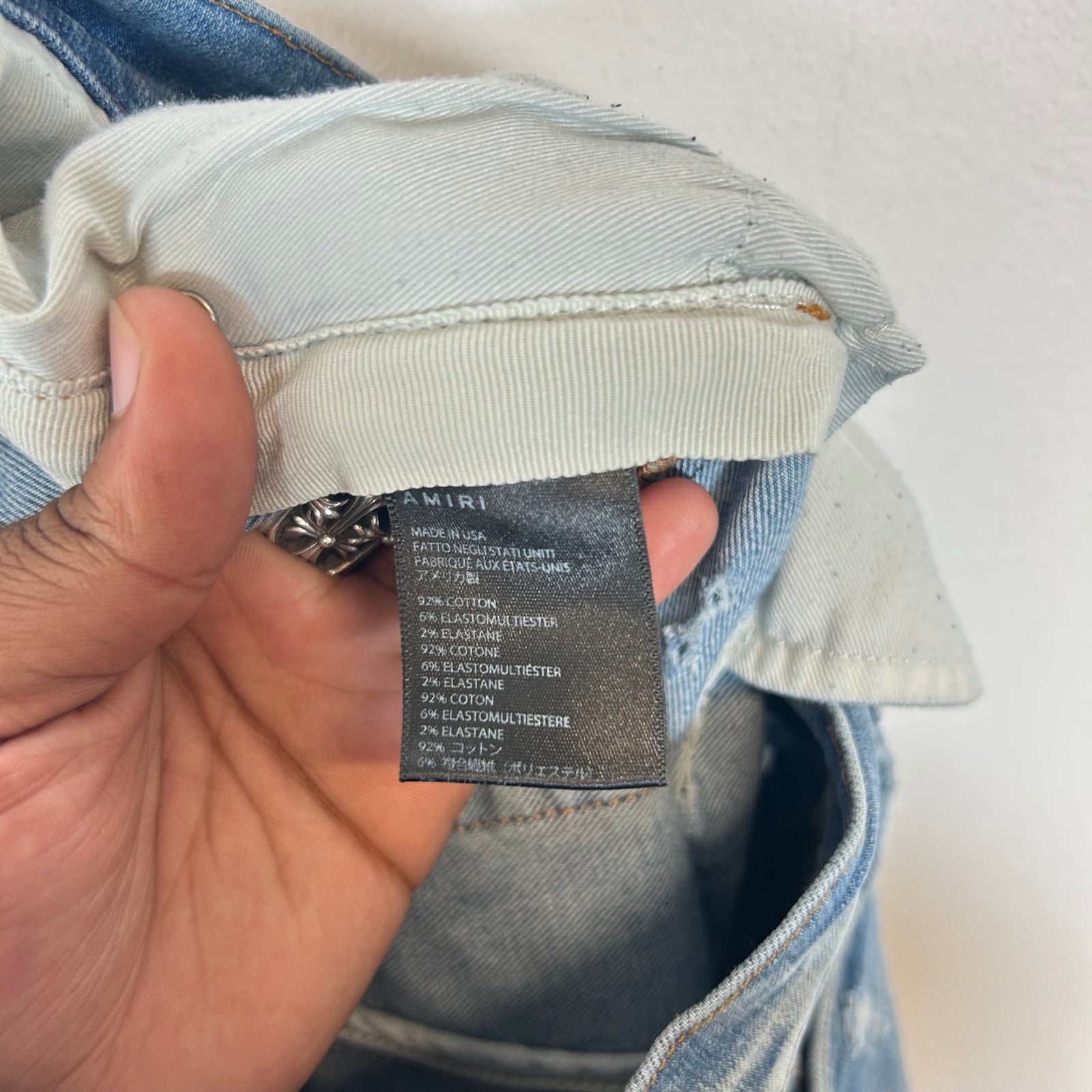 Amiri Light Blue Thrashed Spell Out Size 30