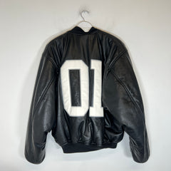 Balenciaga Black Basketball Jersey Leather Bomber Jacket Size XS