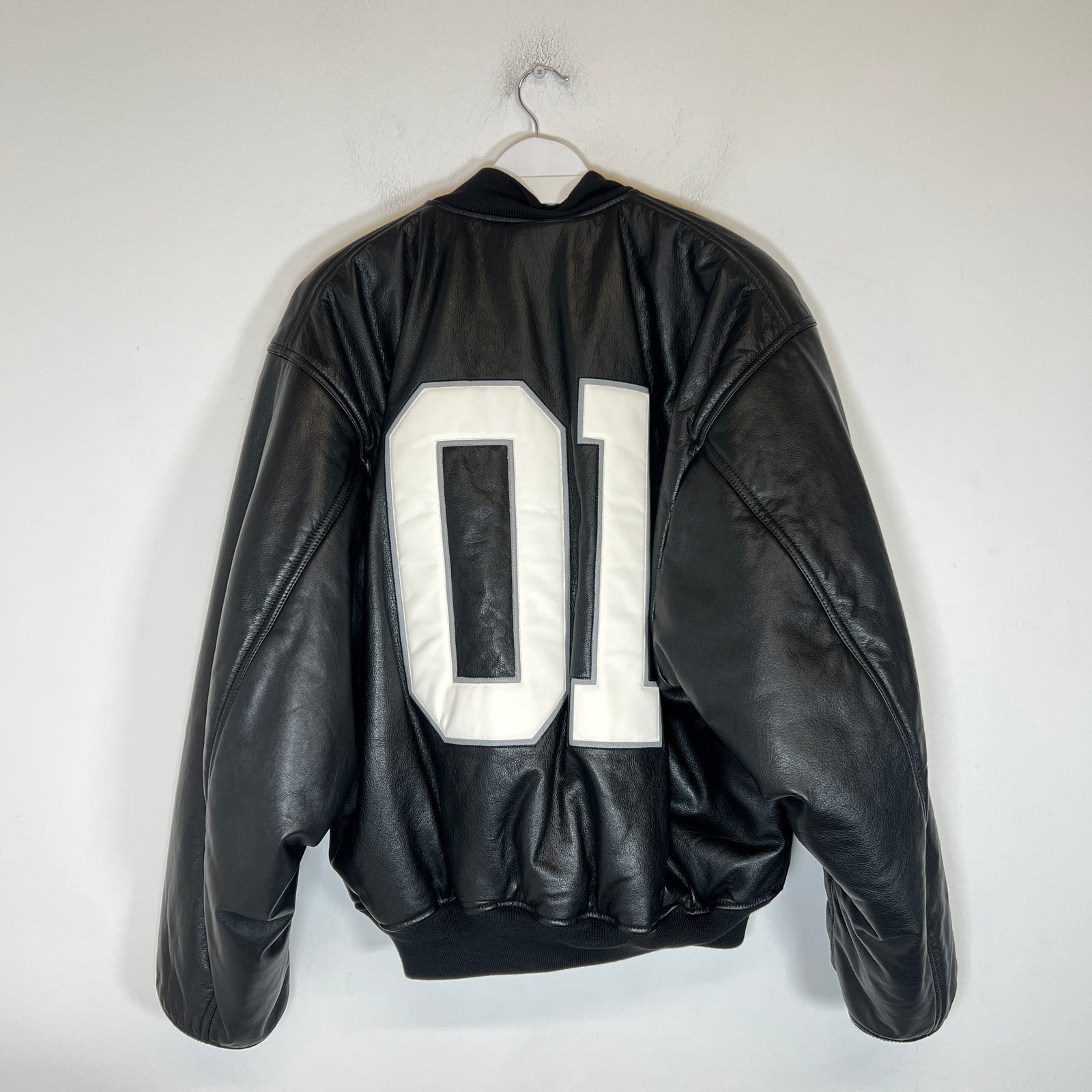 Balenciaga Black Basketball Jersey Leather Bomber Jacket Size XS