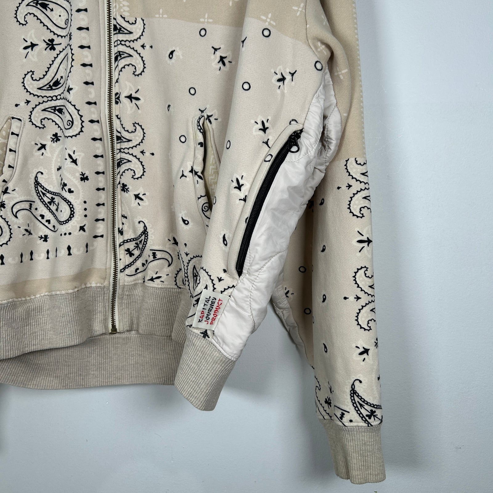 Kapital Shell Trimmed Beige Bandana Bivouac Hoodie Size L