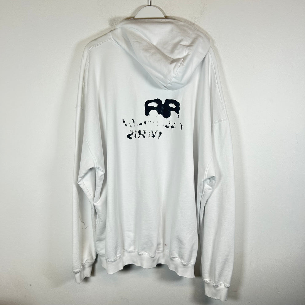 Balenciaga White BB Hand Drawn Logo Hoodie Size M