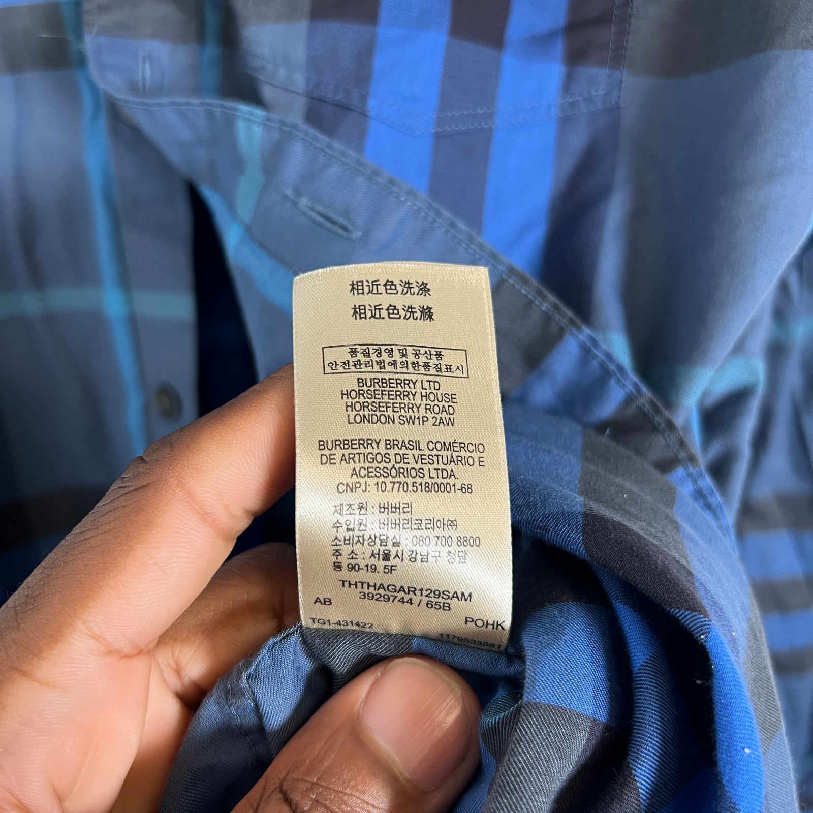 Burberry Blue Vintage Check Button-Up Shirt Size M