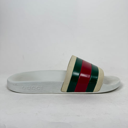 Gucci White Web Stripe Slides Size GG 9