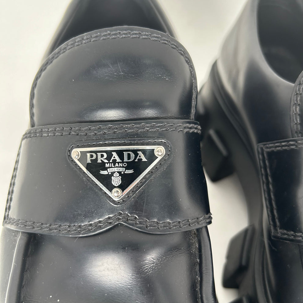 Prada Black Monolith Leather Sneaker Size 10