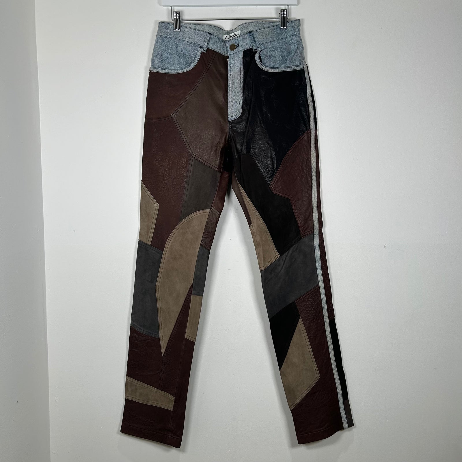 Acne Studios Leather Patchwork Denim Pants Size 32