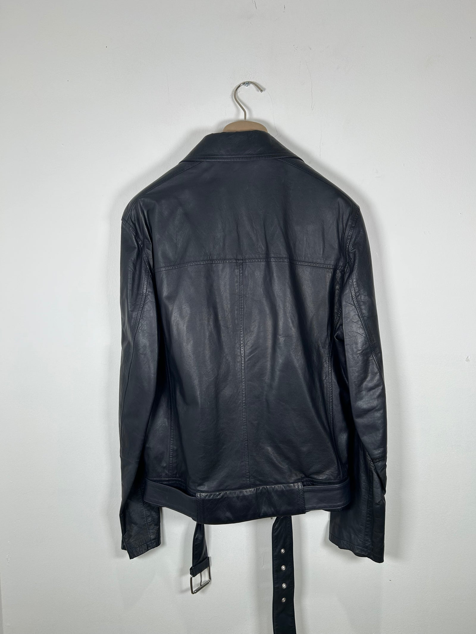 Brunello Cucinelli Navy Leather Biker Jacket Size M