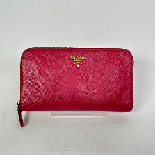 Prada Dark Pink Saffiano Zip-Around Wallet