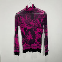 Jean Paul Gaultier Pink Vintage Printed Mesh T-Shirt Size SM