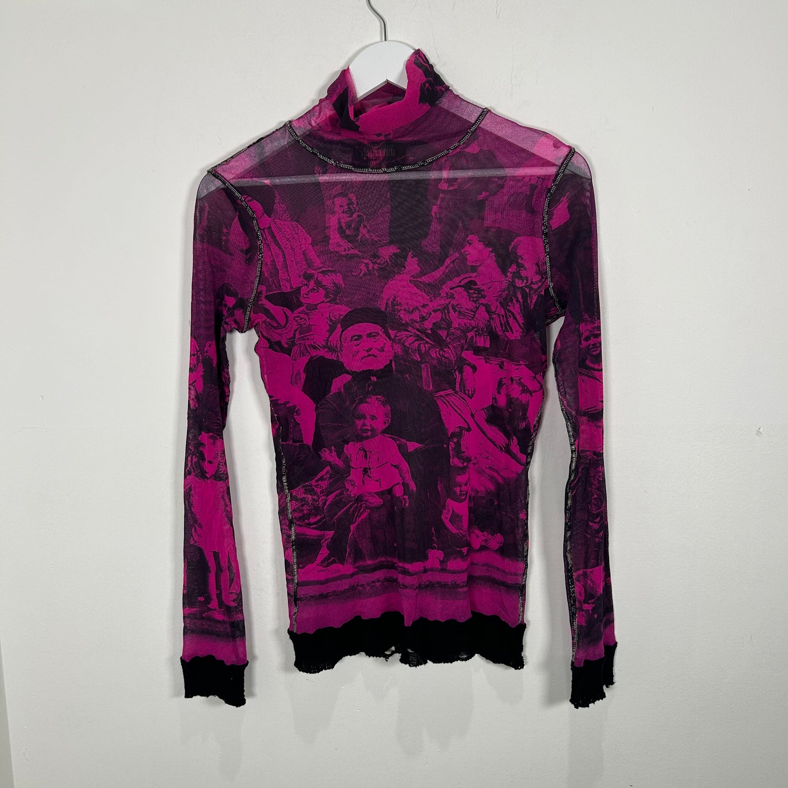 Jean Paul Gaultier Pink Vintage Printed Mesh T-Shirt Size SM