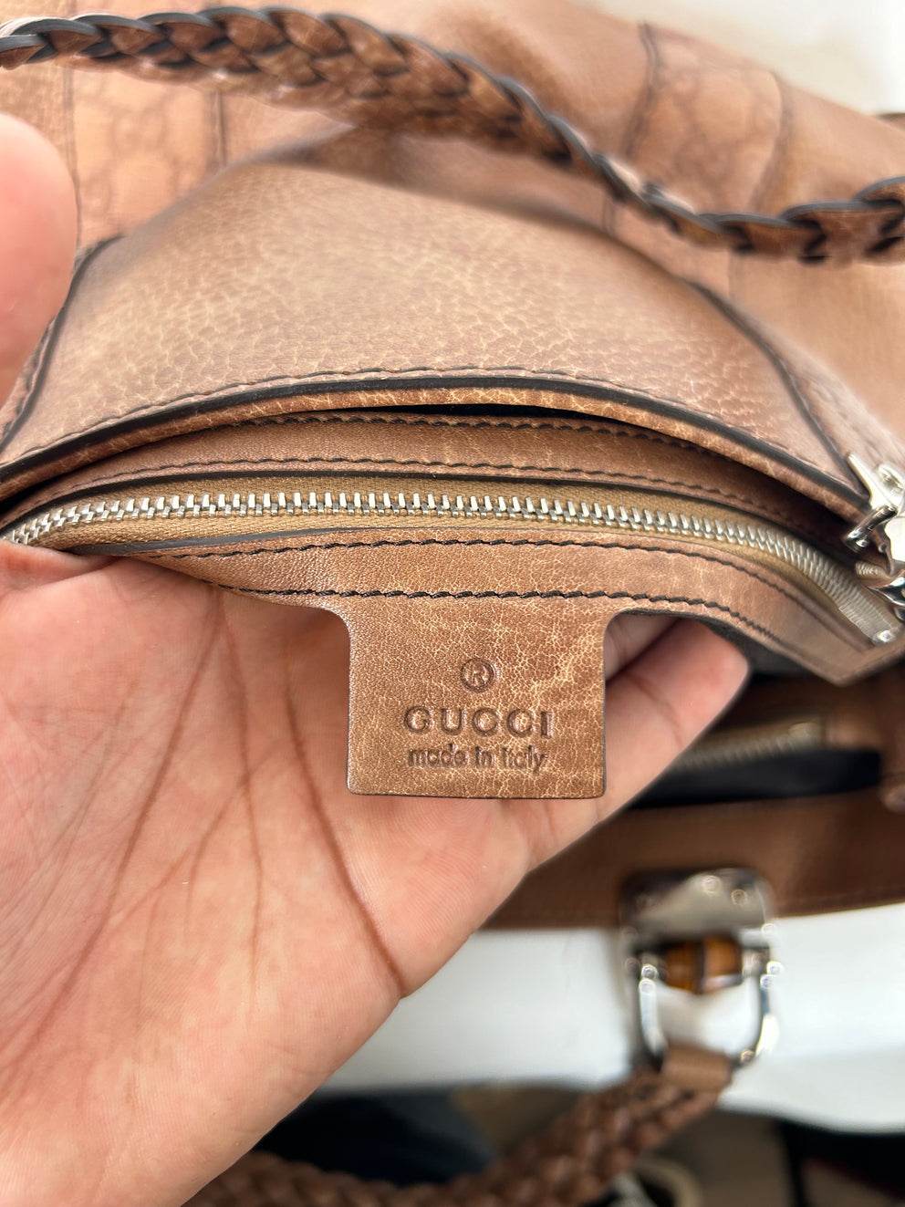 Gucci Brown Guccissma Bamboo Tote Bag