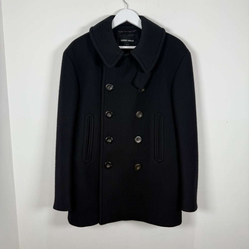 Giorgio Armani Black Double Breasted Wool Coat Size M