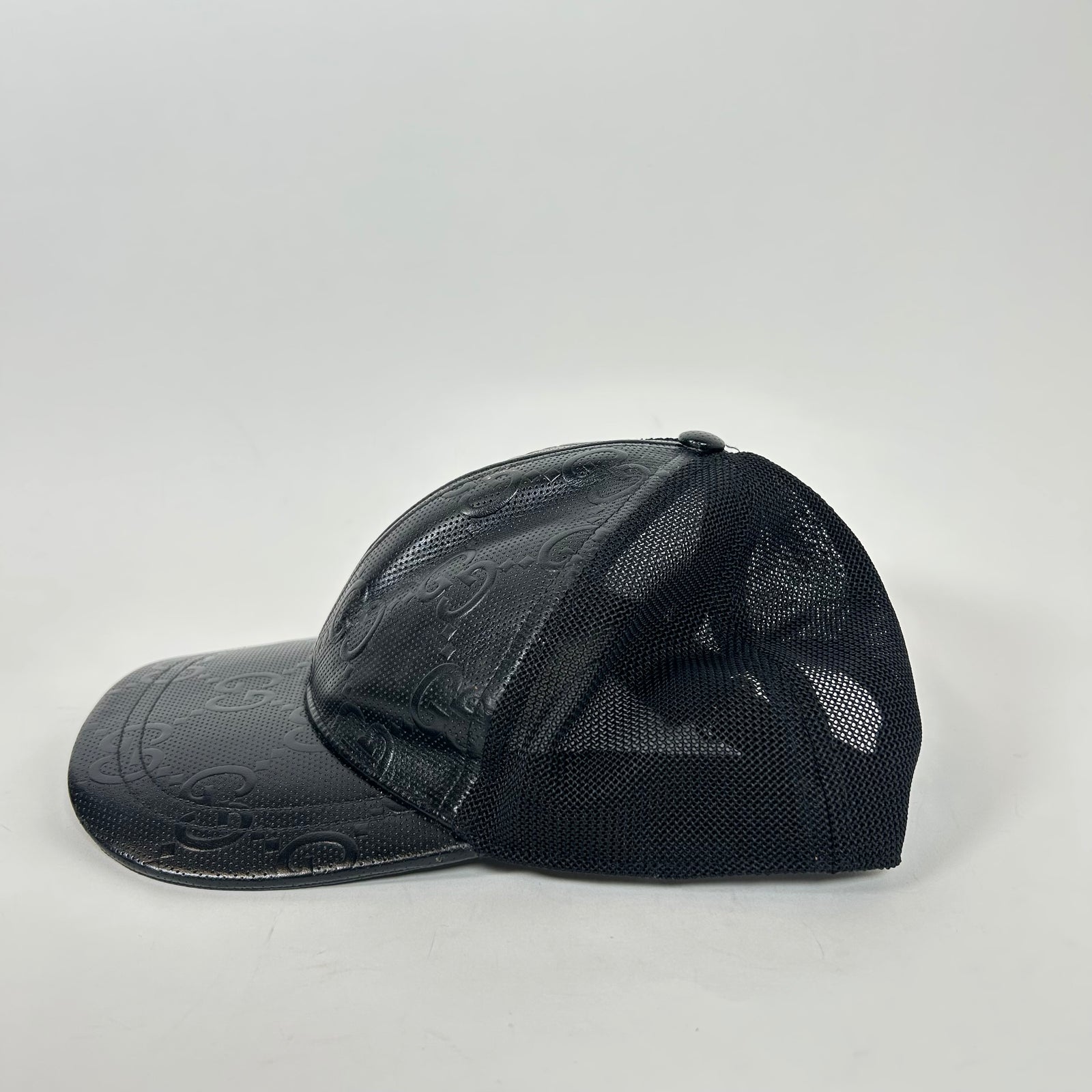 Gucci Black GG Monogram Leather Hat Size L