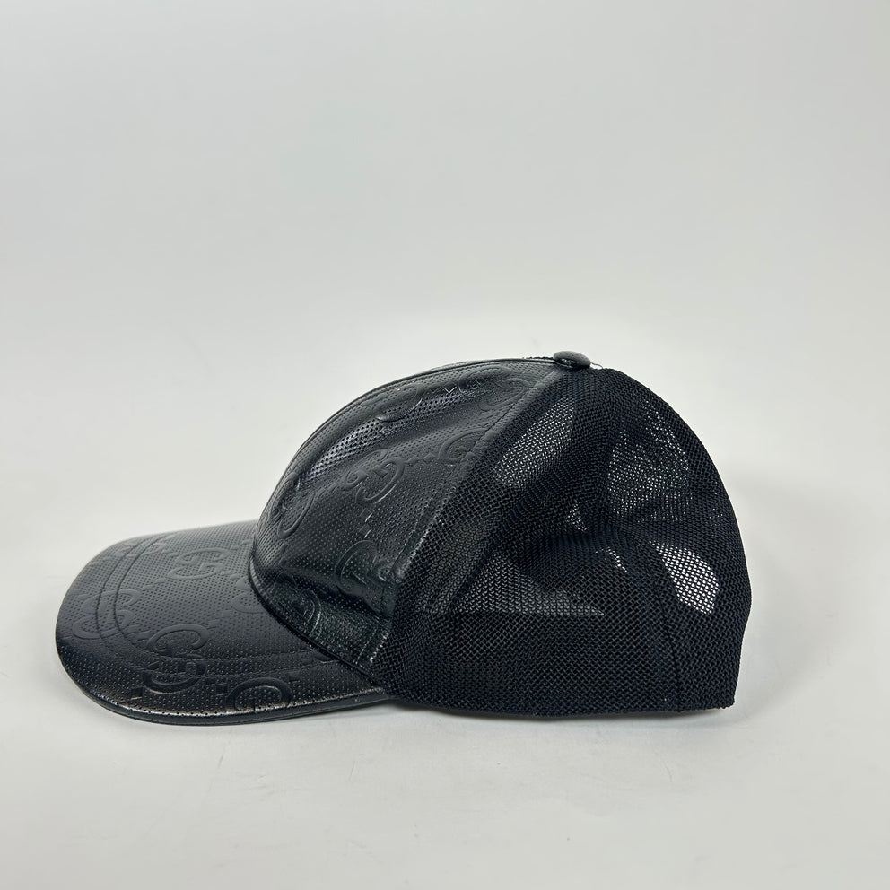 Gucci Black GG Monogram Leather Hat Size L