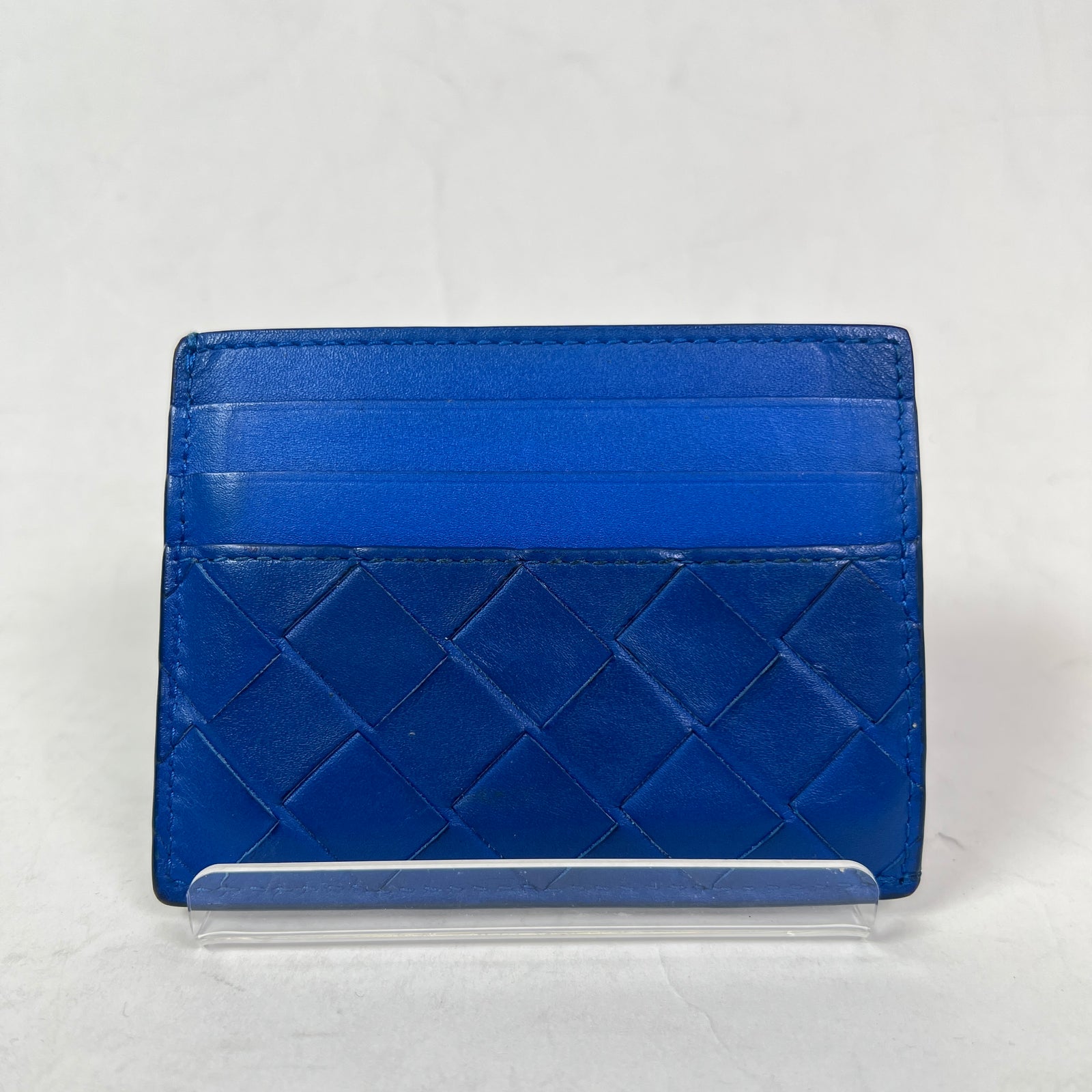 Bottega Veneta Blue Intrecciato Weave Leather Cardholder