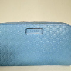 Gucci Light Blue Microguccissima Leather Zip Around Wallet
