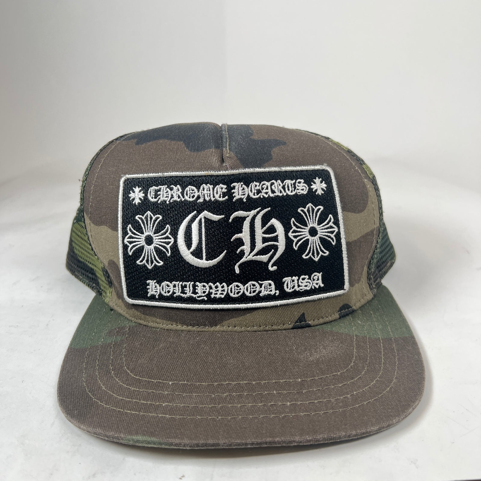 Chrome Hearts Camo Hollywood Trucker Hat