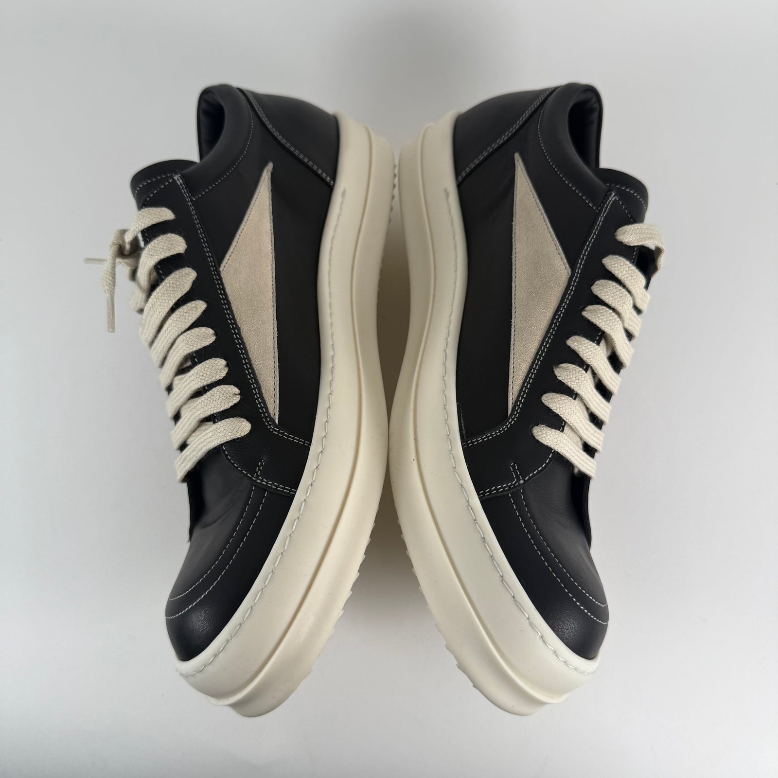 Rick Owens Black Leather Vintage Low-Top Sneakers Size 45
