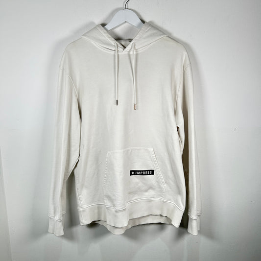 Helmut Lang White Impress Logo Print Hoodie Size XXL