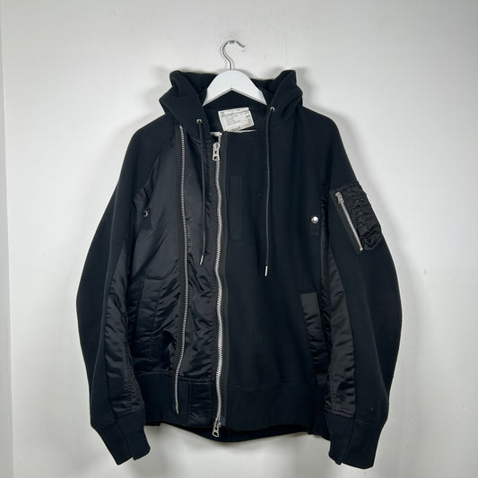Sacai Black Hybrid Zipper Hoodie Size L