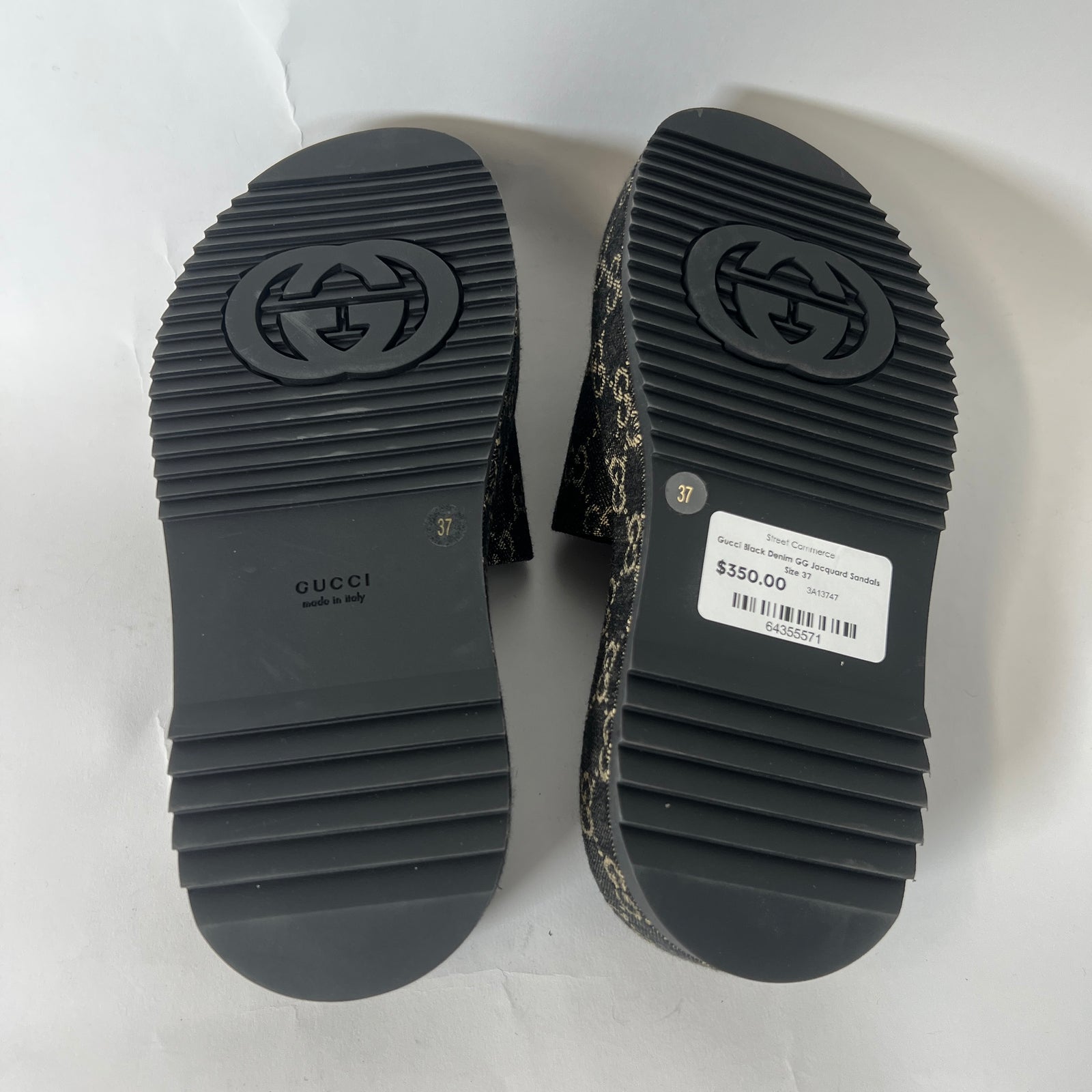 Gucci Black Denim GG Jacquard Sandals Size 37