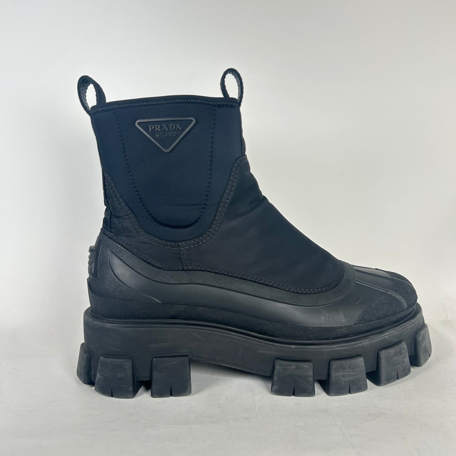 Prada Black Monolith Ankle Boot Size 10.5