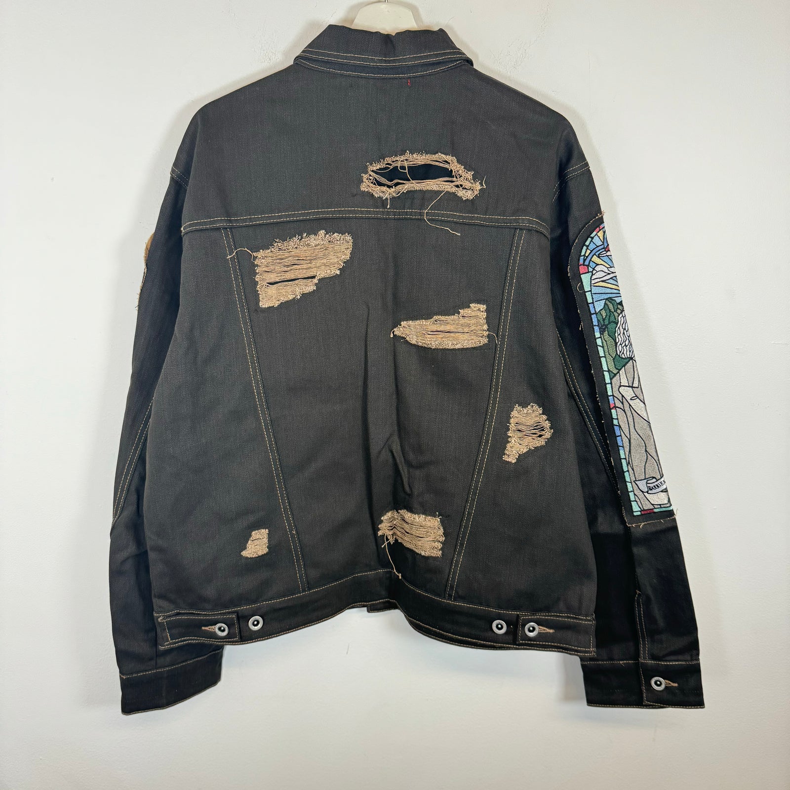 Who Decides War x Barriers NY Monument Embroidered Denim Jacket Size L