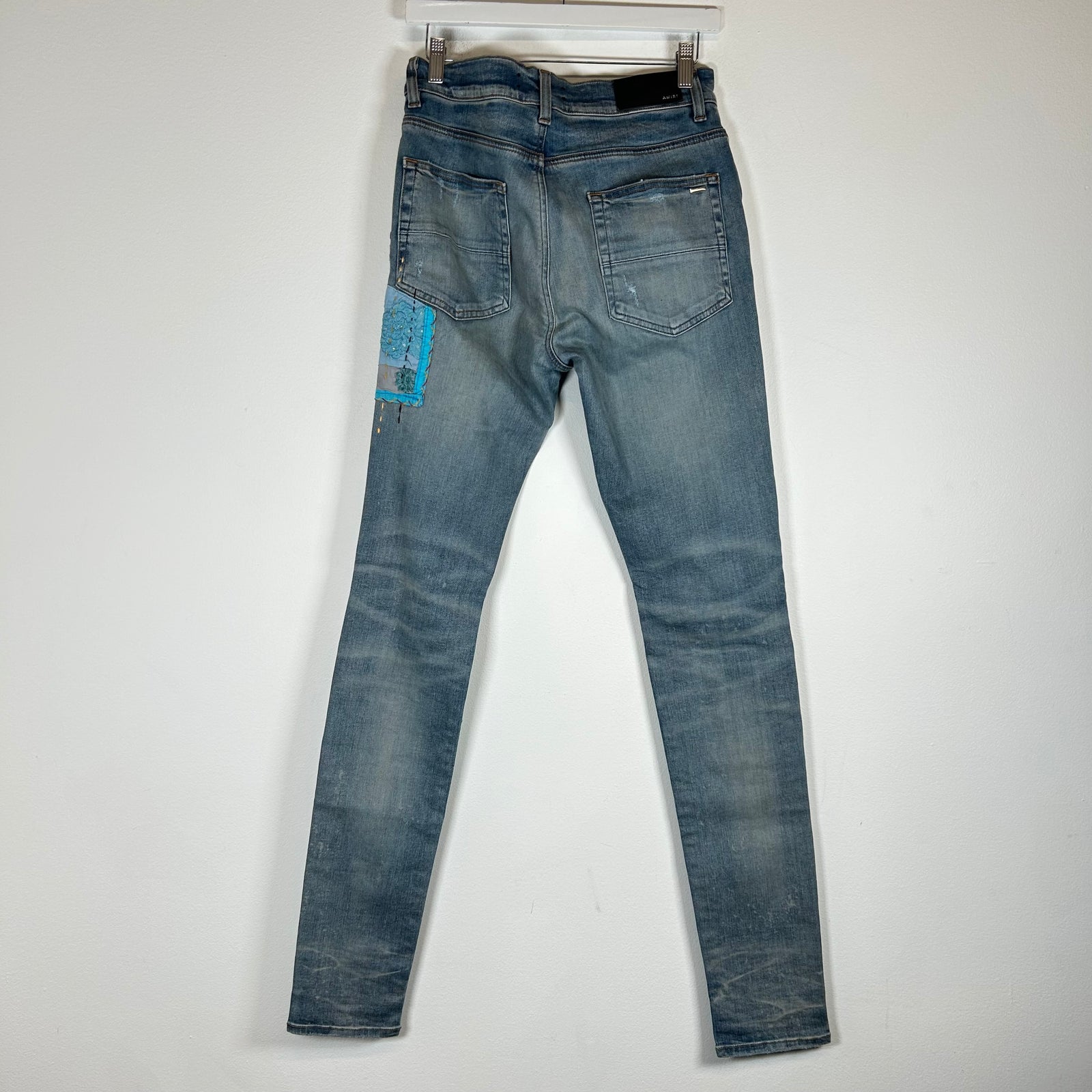 Amiri Lightwash Quilt Art Patch Jeans Size 31