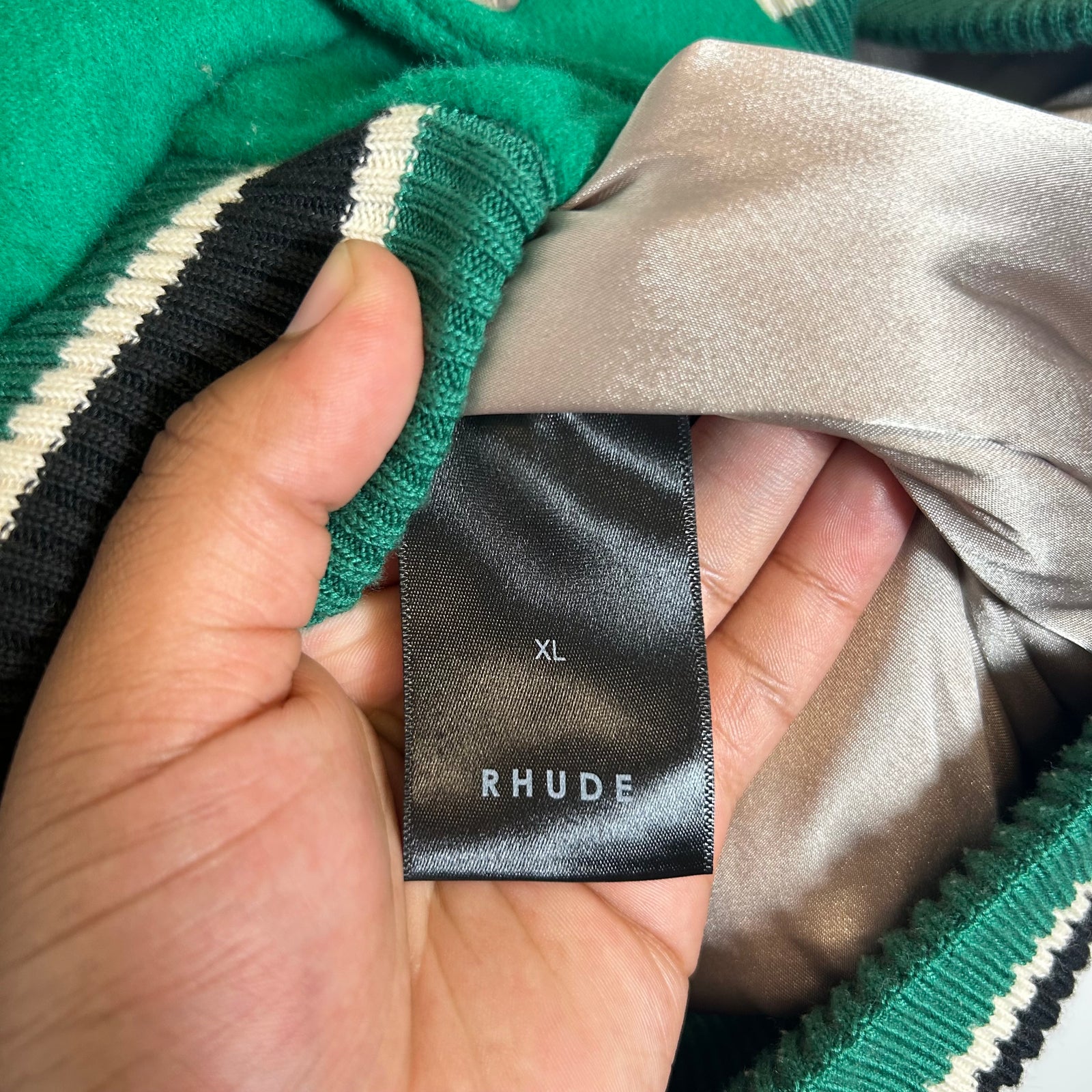 Rhude Green Tile Logo Varsity Jacket Size XL