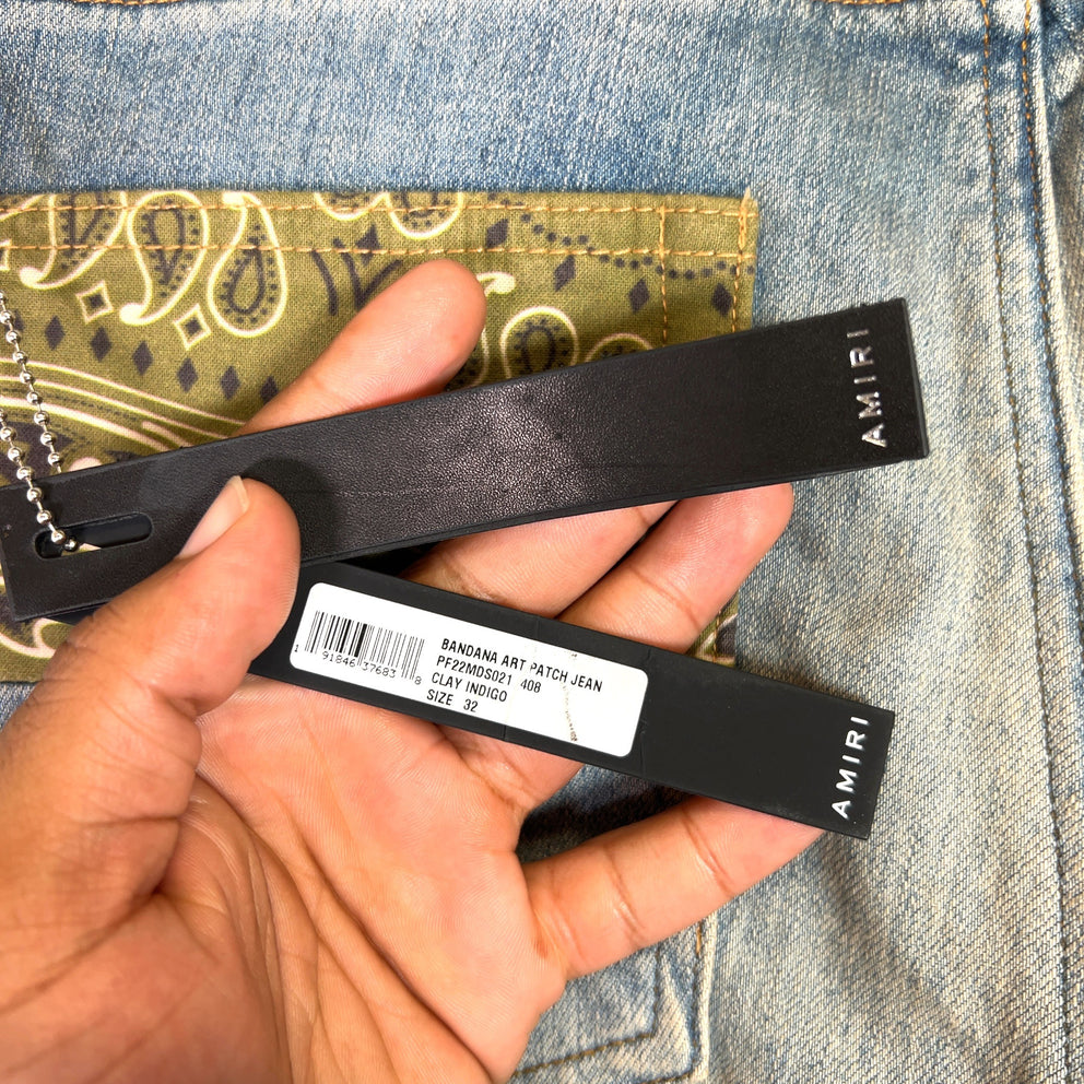Amiri Clay Indigo Bandana Art Patch Denim Jeans