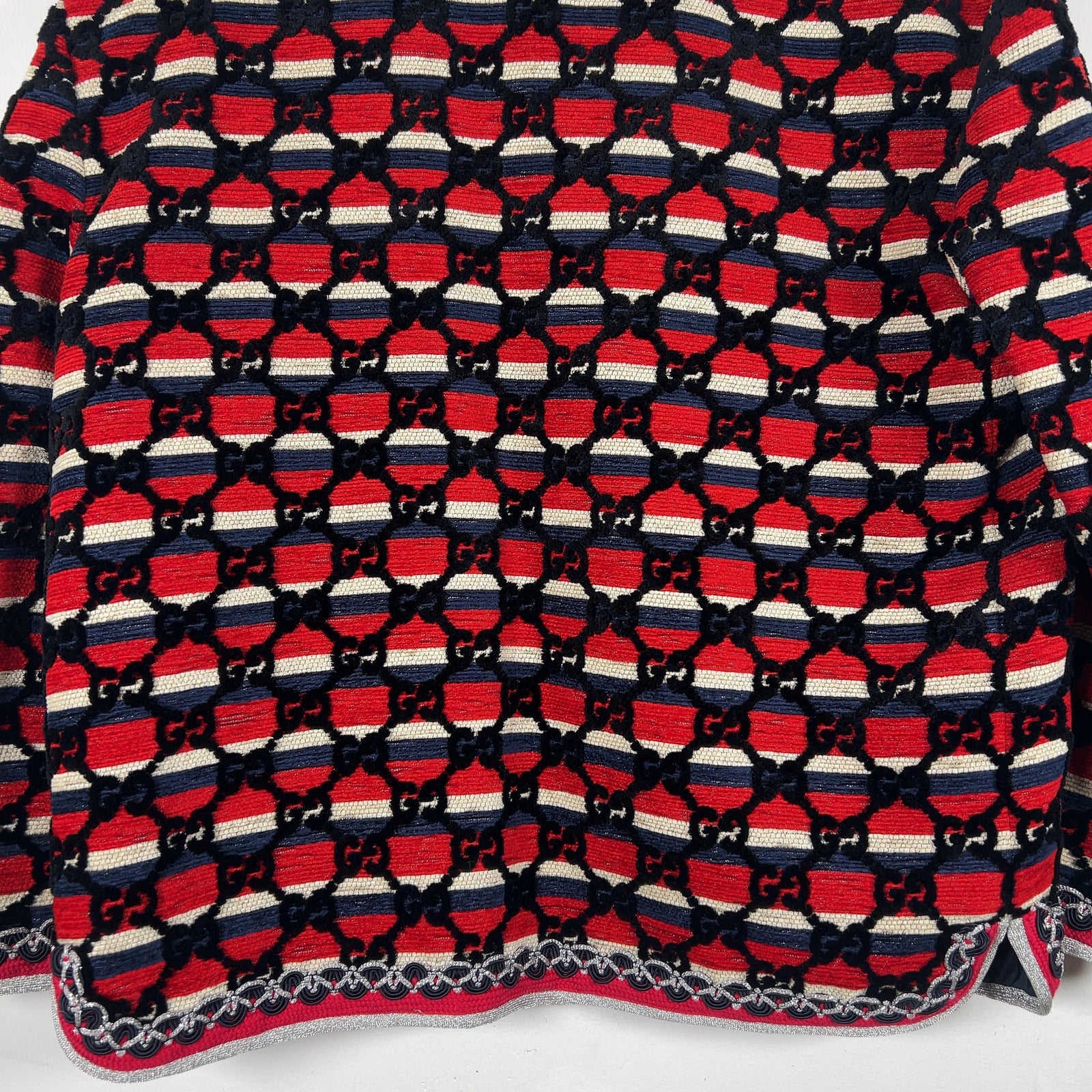 Gucci Flocked Tweed Cutting Jacket Red/Silver Size M
