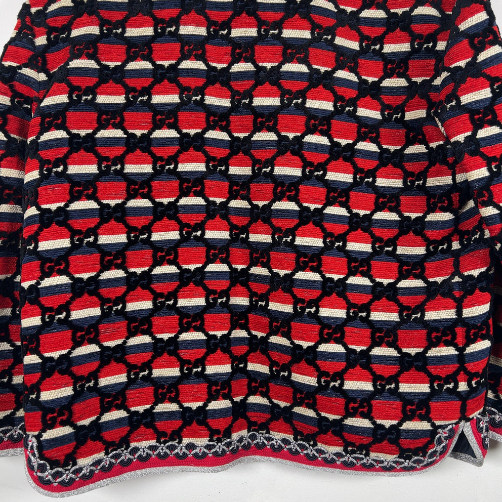 Gucci Flocked Tweed Cutting Jacket Red/Silver Size M