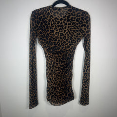 Saint Laurent Leopard Printed Ruched Mesh Mini Dress