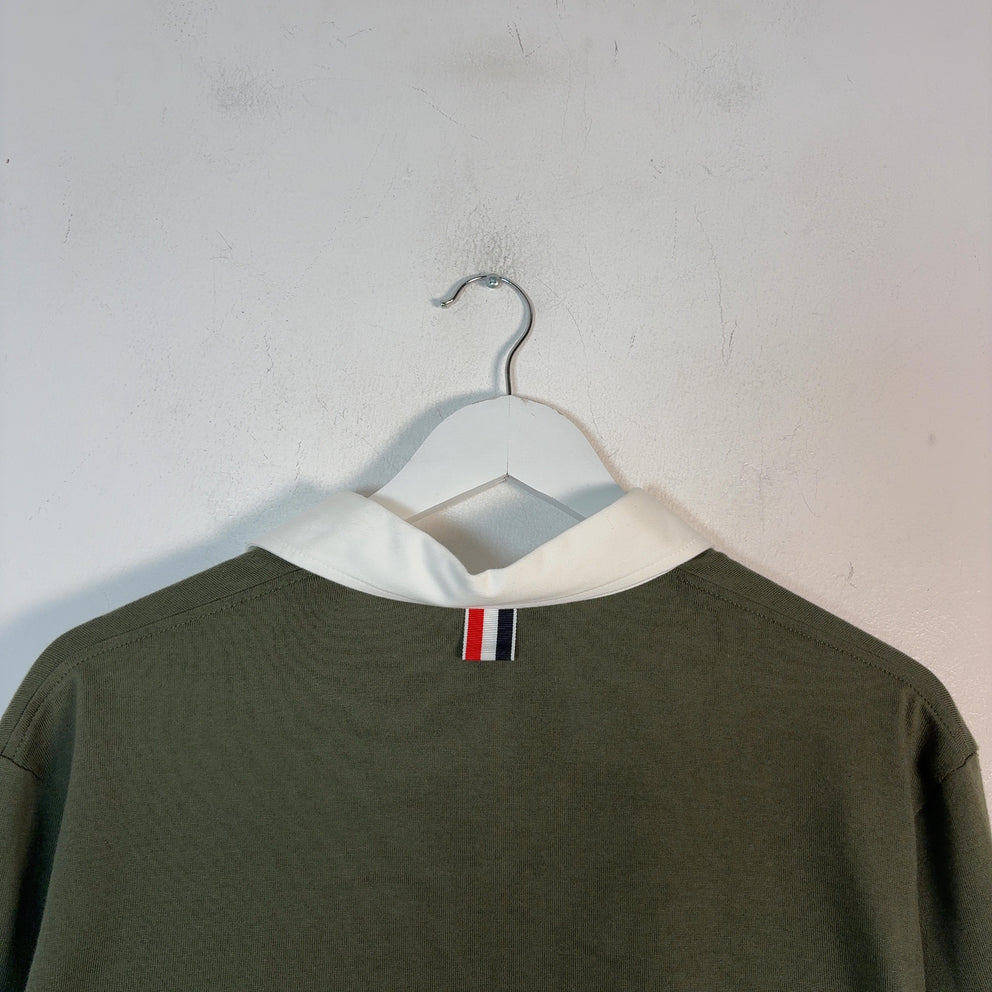 Thom Browne 4-Bar Button-Up Long-Sleeve Polo