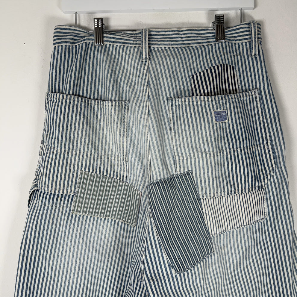 Kapital Hickory Stripe Distressed Painter Wide Leg Port Baggy Pants