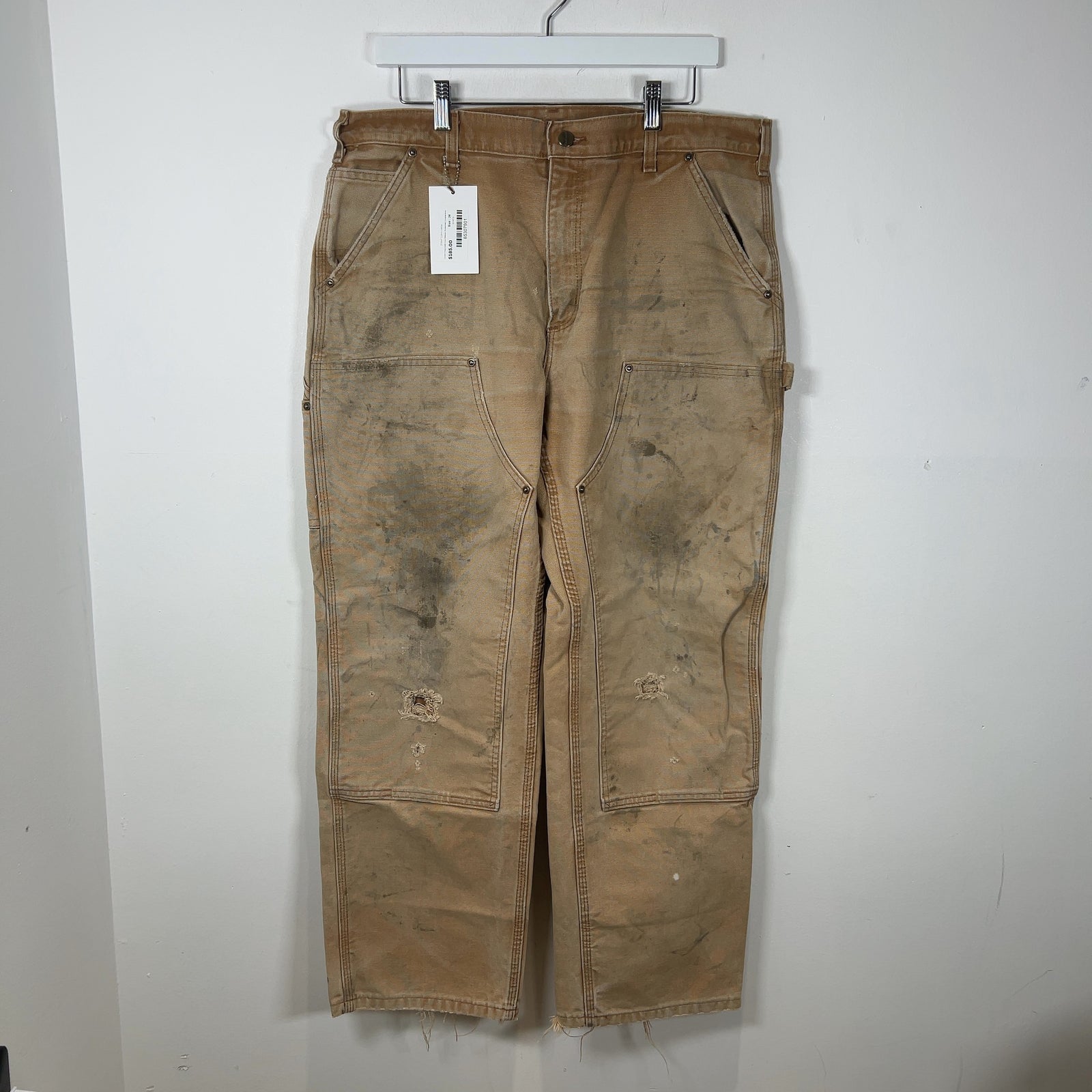 Carhartt Vintage Faded Khaki Distressed 'Double Knee' Carpenter Pants