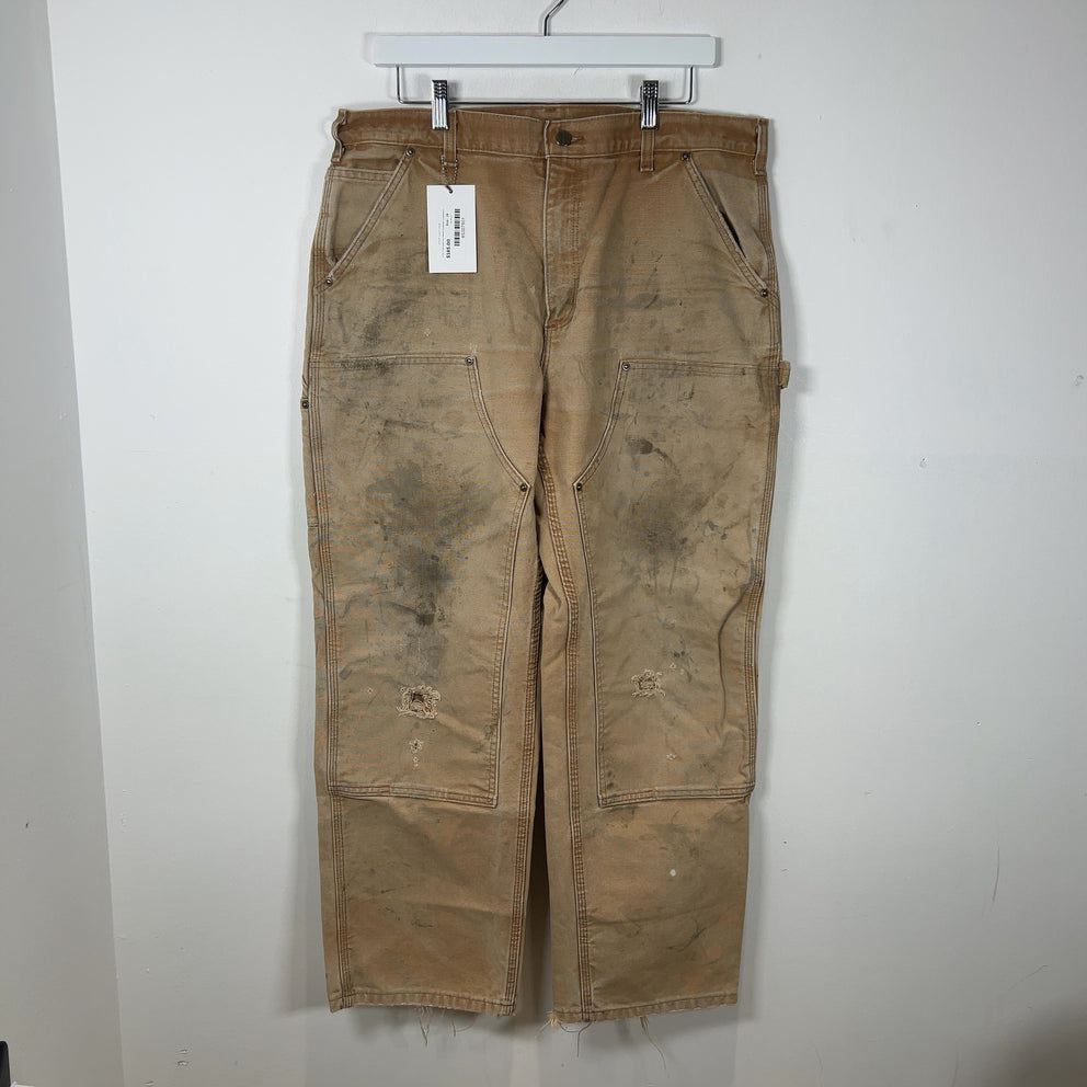 Carhartt Vintage Faded Khaki Distressed 'Double Knee' Carpenter Pants