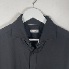 Brunello Cucinelli Spread Collar Black Cotton Shirt